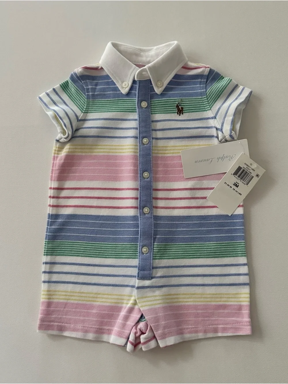 Ralph Lauren 3 Months Baby Boy Polo Stripe Romper Pastel Pink Blue Green Yellow